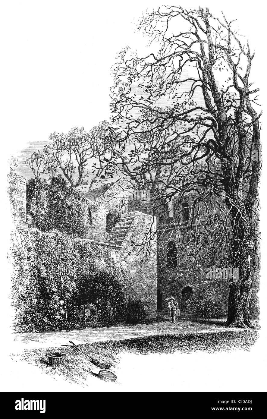 1870 : Un jardinier dans un coin du nouveau collège Jardin dit à être modelé sur le château de Versailles. New College est l'un des collèges de l'Université d'Oxford. Fondée en 1379 par William de Wykeham, le nom complet de l'ordre est le directeur et d'universitaires de St Mary's College à Oxford de Winchester. Le nom de "nouvel ordre", cependant, en vint bientôt à être utilisés suivant son achèvement en 1386 pour la distinguer de l'ancienne l'Oriel College, Angleterre Banque D'Images