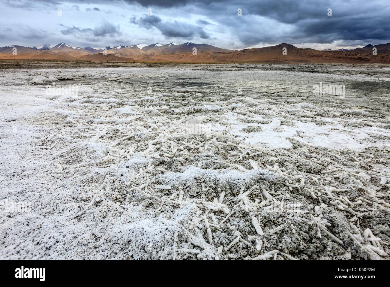 Tso Kar salt lake dans la partie sud du Ladakh, au Cachemire, en Inde Banque D'Images