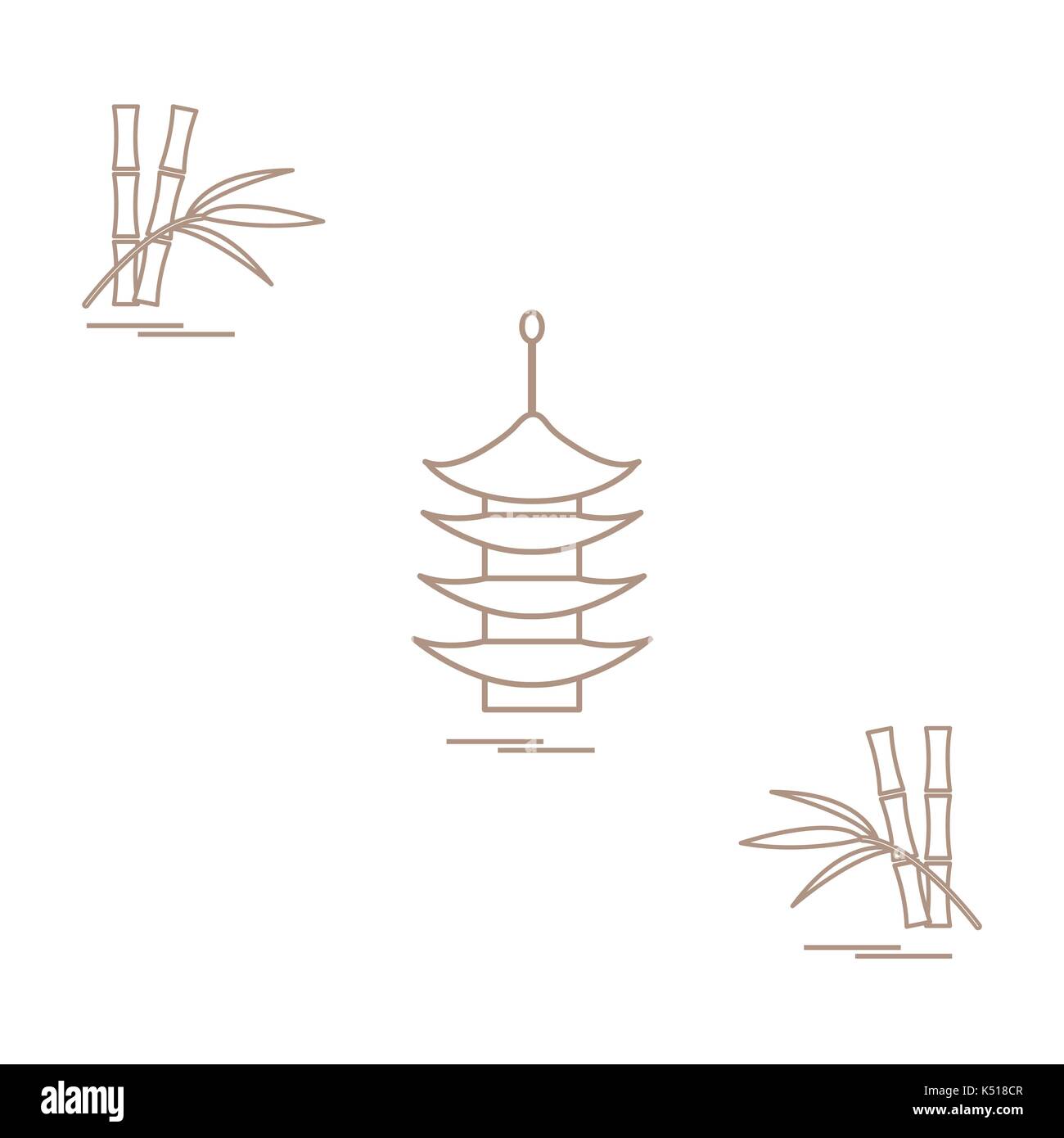 Icône stylisée de la pagode et bambou. Voyages et loisirs. design pour la bannière, affiche ou imprimer. Illustration de Vecteur
