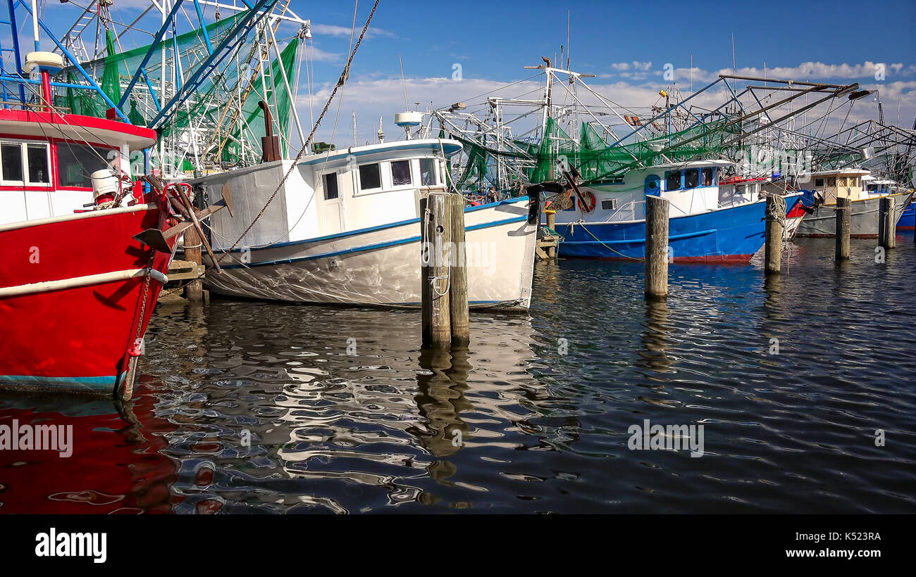 La pêche des crevettes colorées boats docked in harbour à Biloxi (Mississippi) Banque D'Images