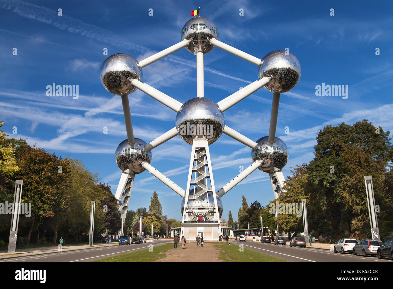 L'Atomium à Bruxelles, Belgique. Conçu par André Waterkeyn et André et Jean Polak, il a été construit pour l'Exposition Universelle de 1958. Banque D'Images