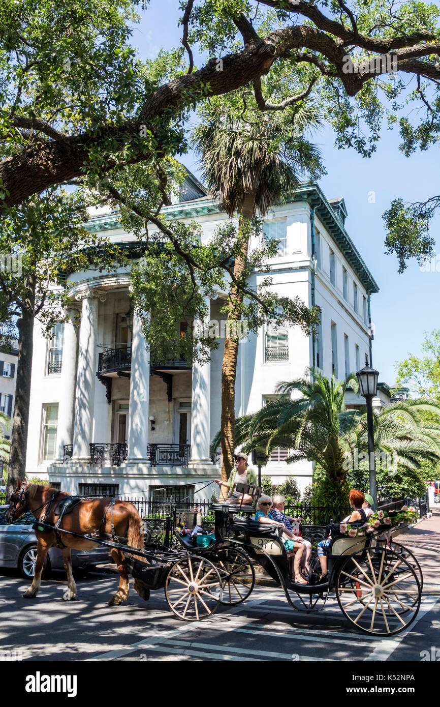 Savannah Georgia, quartier historique, Chippewa Square, Philbrick-Eastman House, cheval Carriage, USA Etats-Unis Amérique du Nord, GA170512136 Banque D'Images