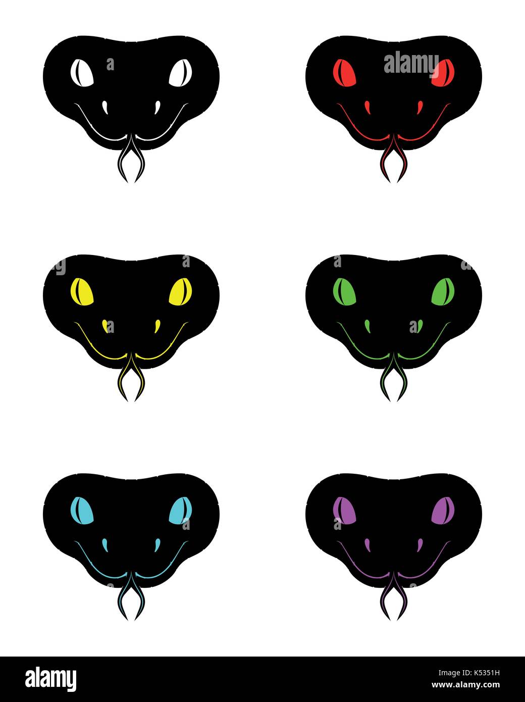 Silhouette de tête de serpent en six couleurs, vector black head snake Illustration de Vecteur