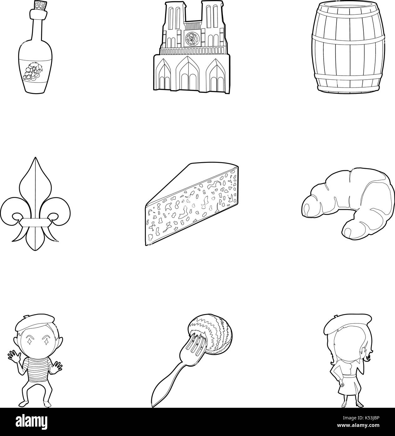 French food icons set style du contour, Illustration de Vecteur