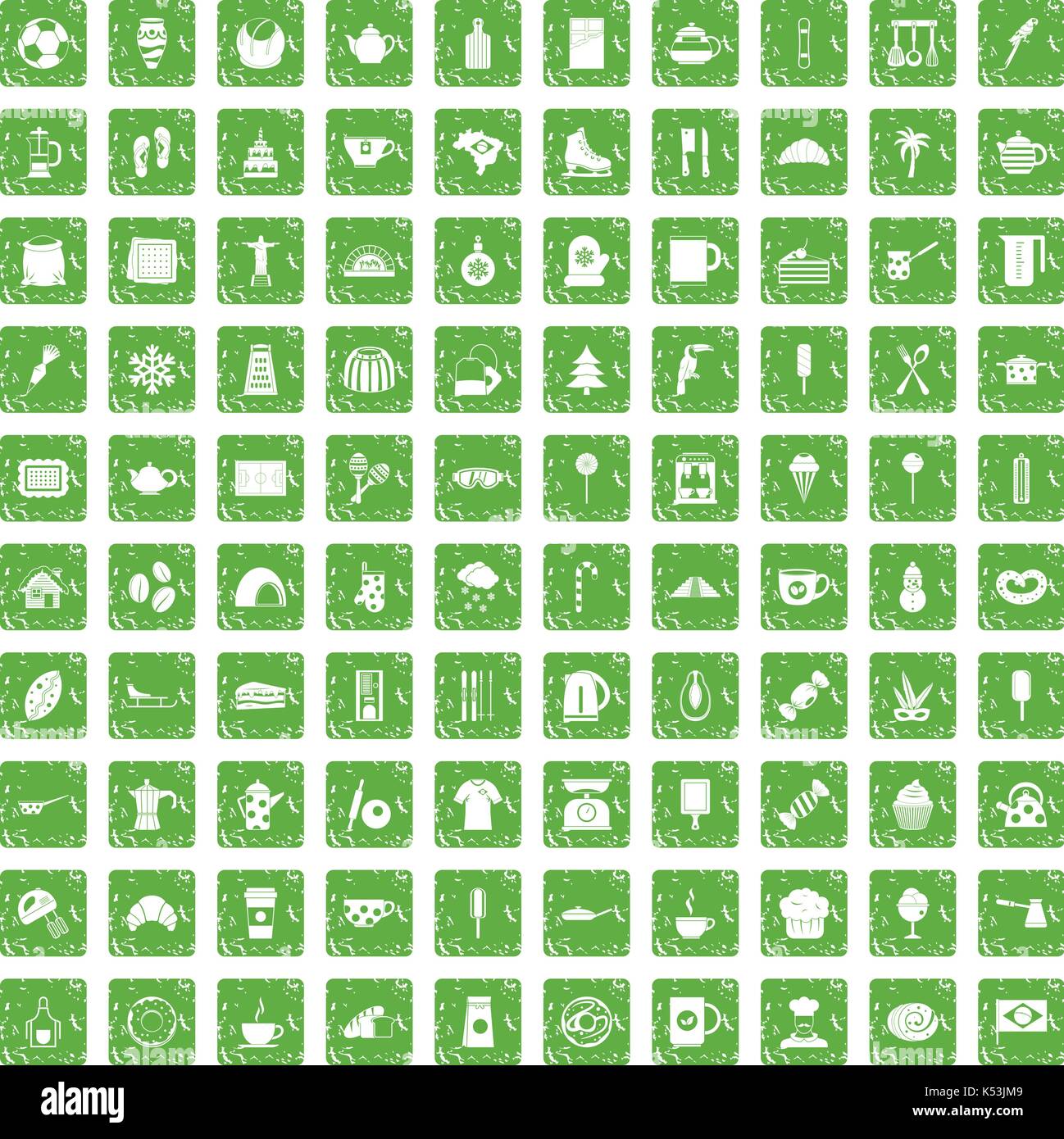 Café 100 icons set grunge green Illustration de Vecteur