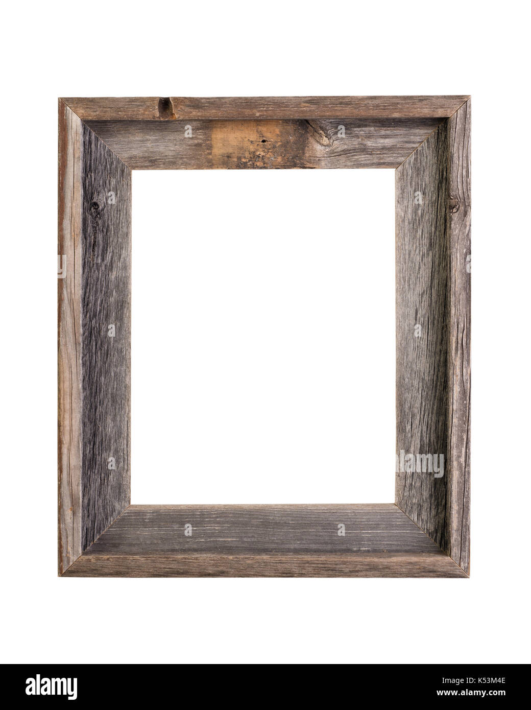 Cadre photo en bois recyclé rustique isolé sur blanc avec clipping path (à toutes les tailles). Banque D'Images