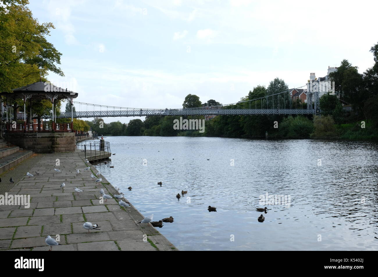 Chester, Cheshire, rivière Dee, élégant, moderne, prospère, géorgien, remparts romains, banques de Dee, location de bateaux, excursions en bateau, Weir, kiosque à musique, Tourisme. Banque D'Images