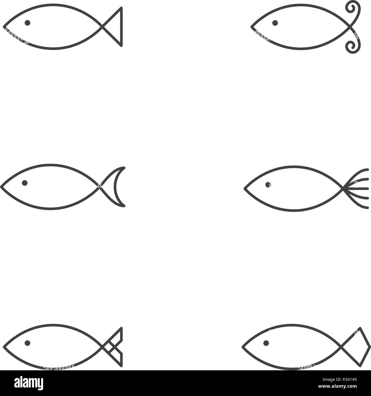 L'icône poisson avc contour design illustration noir et blanc couleur isolé sur fond blanc, vector eps10 Illustration de Vecteur