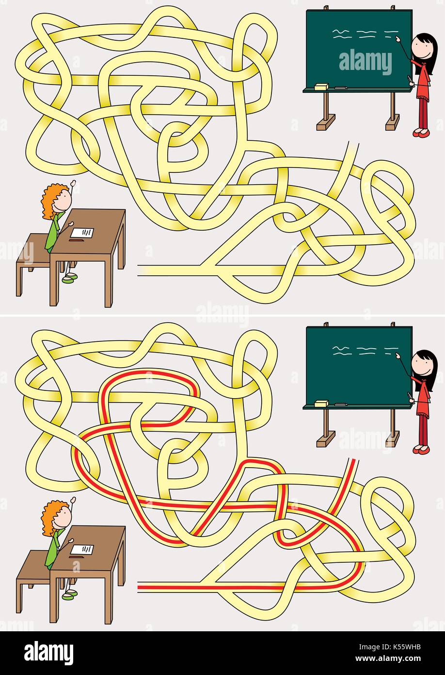 Labyrinthe de l'école pour les enfants avec une solution Illustration de Vecteur