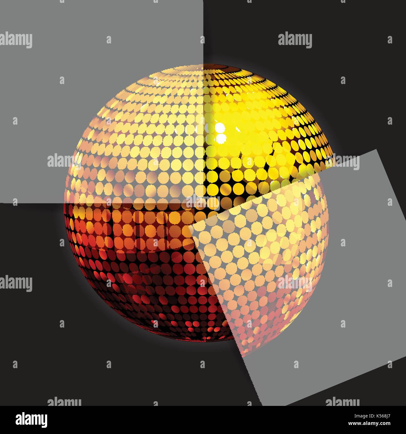 3d illustration de golden disco ball puzzle avec deux panneaux sur fond noir Illustration de Vecteur