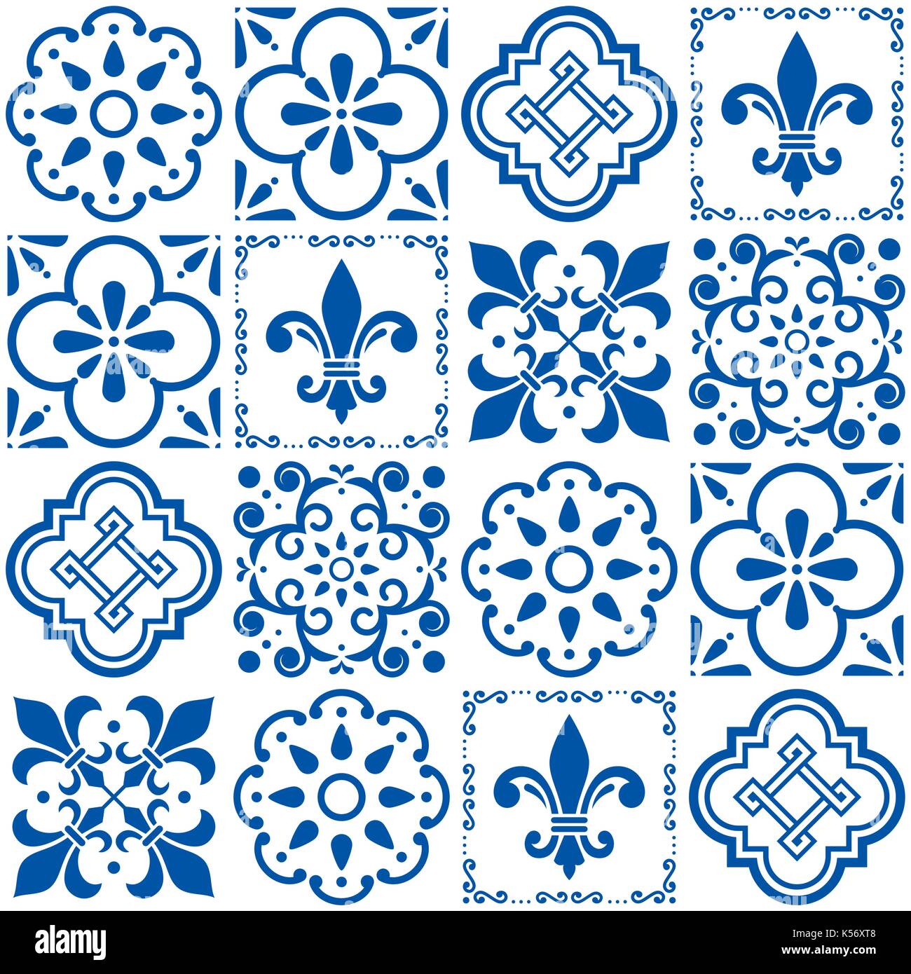 Le portugais), motif carreaux bleu indigo transparent de Lisbonne, design vintage azulejos céramique géométrique et floral texture formes abstraites Illustration de Vecteur