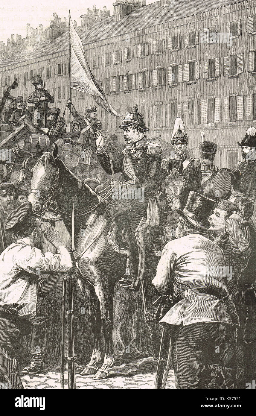 Le roi de Prusse s'adressant aux Berlinois, révolution de mars de 1848 Banque D'Images
