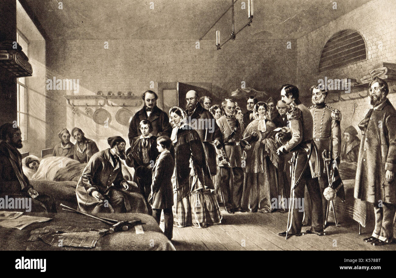 La première visite de la reine Victoria pour ses soldats blessés de la guerre de Crimée, le 3 mars 1855, l'hôpital militaire de Chatham Banque D'Images