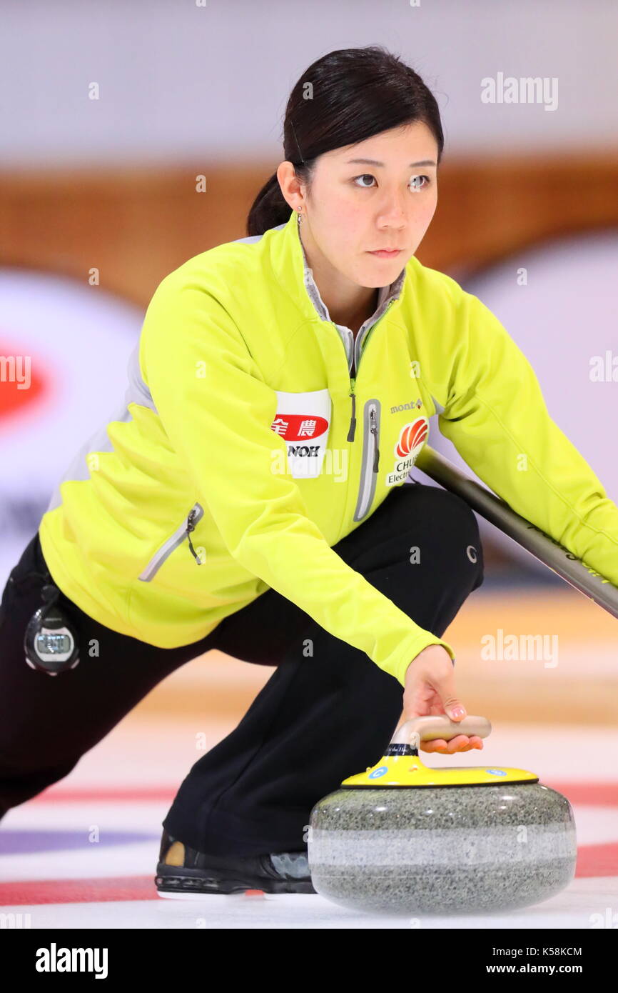 Hokkaido, Japon. Sep 9, 2017 ( ishigooka. hasumi) curling : play-off de décider la représentante des femmes du Japon pour les jeux olympiques d'hiver de pyeongchang 2018, deuxième manche macth entre ls kitami 5-7 chubu electric power au curling tokoro à Hokkaido, Japon . Crédit : naoki nishimura/aflo sport/Alamy live news Banque D'Images