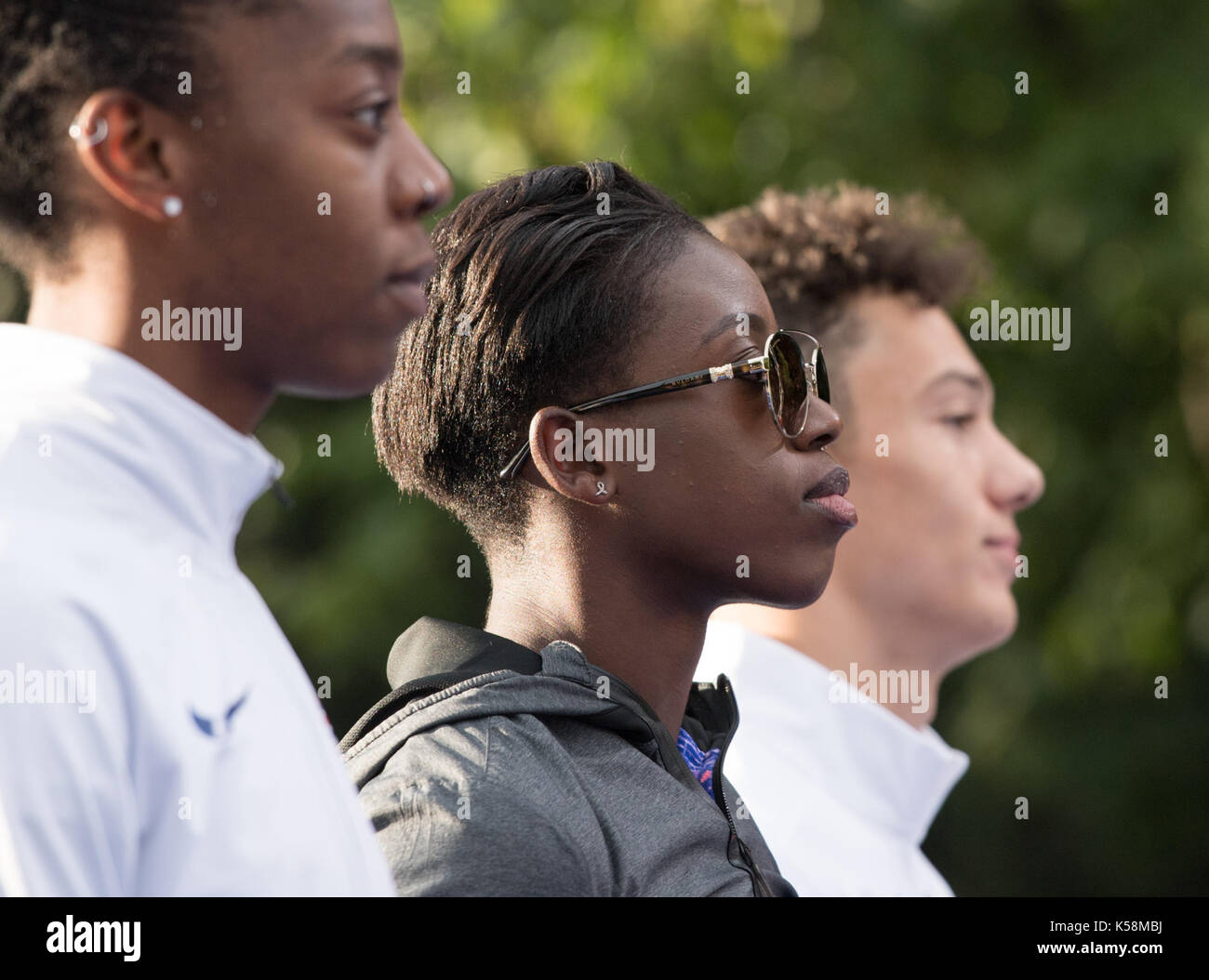 Berlin, Allemagne. 2Nd sep 2017 athlètes britanniques. lorraine ugen, desiree henry et Joel leon benitez (l-r) à la 'berlin vole dlv concours international d'athlétisme de Berlin, Allemagne, 2 septembre 2017. photo : annegret hilse/dpa/Alamy live news Banque D'Images