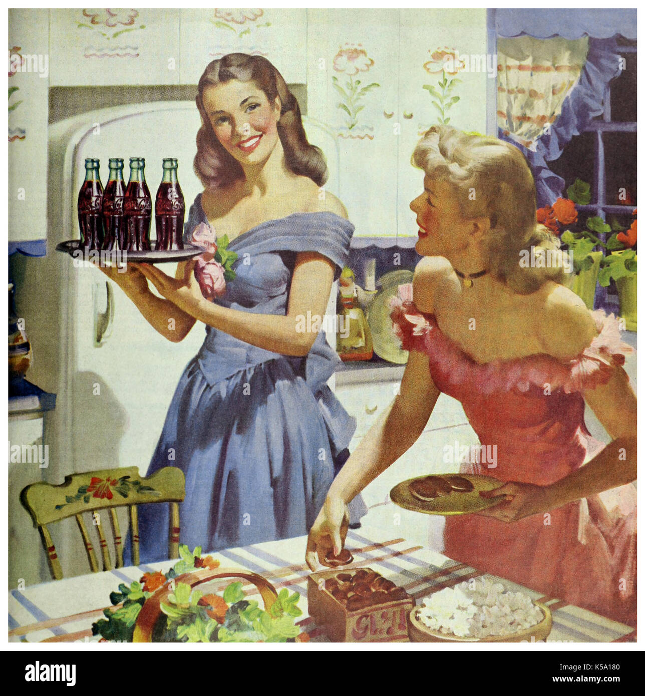 Vintage Coca Cola Publicite 1948 L Hospitalite Dans Vos Mains Des Femmes De La Preparation Des Boissons Et De La Nourriture Dans La Cuisine Situation 1940 Poster Imprimer L Annonce Photo Stock Alamy