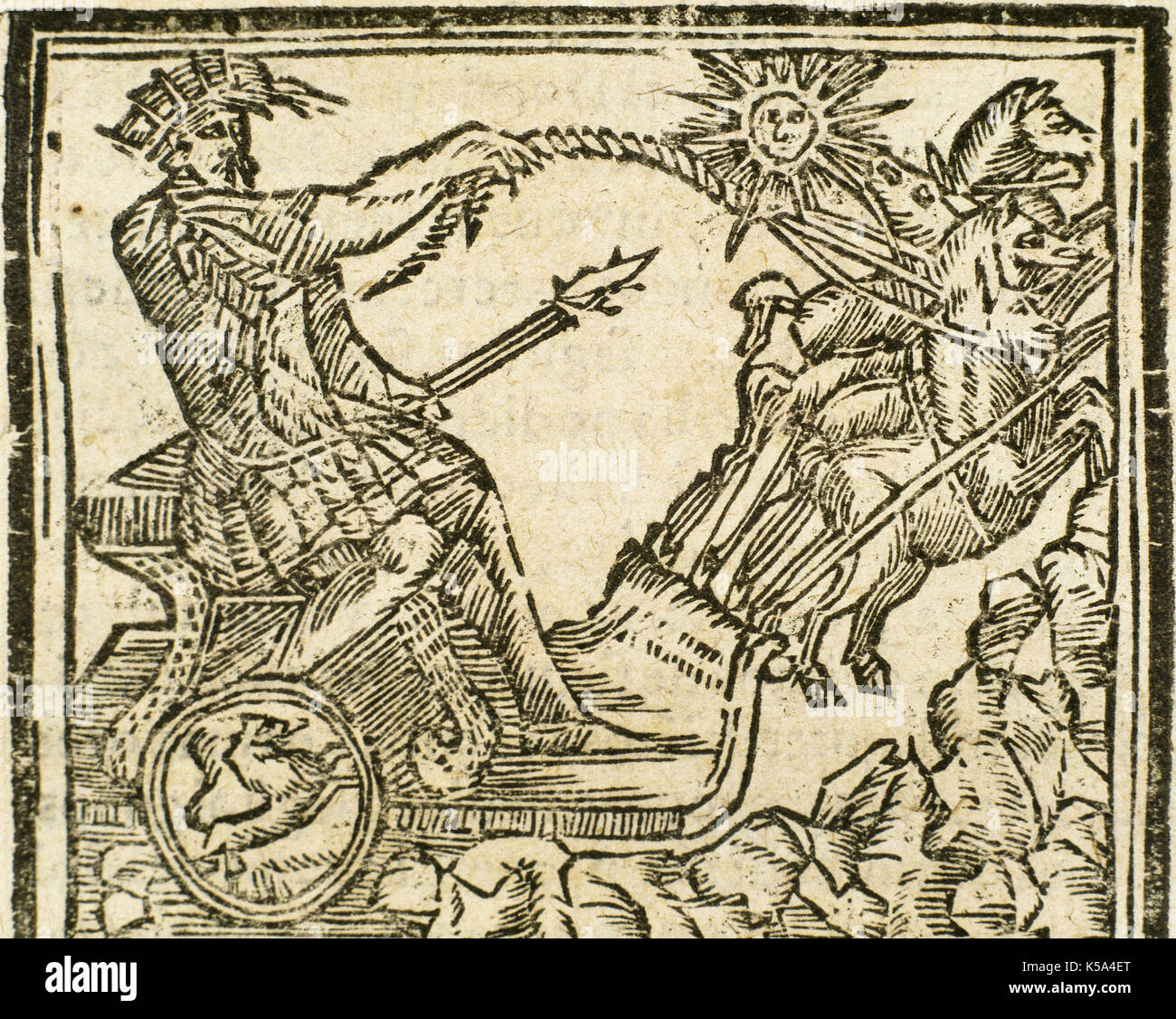 Représentation de la soleil et les signes du zodiaque qui sont sous son influence. du livre chronografia repertorio y de los tiempos (chronography et répertoire de l'époque), par Vicente de tornamira, édité à Pampelune (Navarre, Espagne) en 1585. la gravure. Banque D'Images