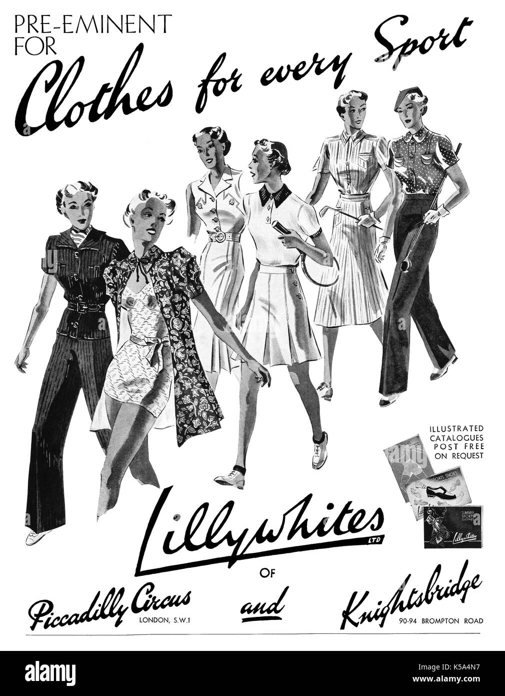 1937 La publicité pour les vêtements de sport Lillywhites. Banque D'Images