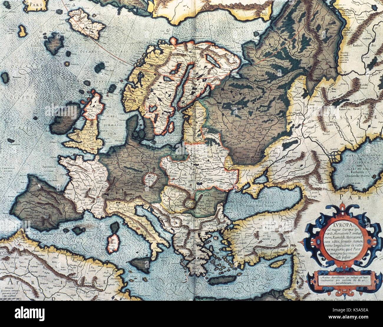 De l'Europe de l'EMCP par Gerhardus Mercator (1512-1594). Édité par son fils Rumold Mercator dans le 16e siècle. Banque D'Images