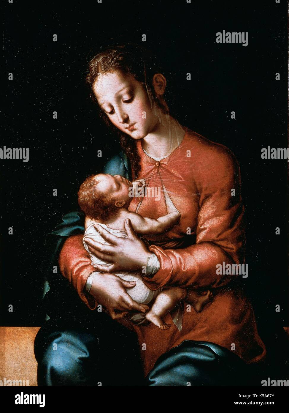 L'art de la Renaissance Luis de Morales (1510-1586) "El Divino", Vierge à l'enfant (vers 1565). Huile sur carton peinture. Musée du Prado. Madrid. L'Espagne. Banque D'Images