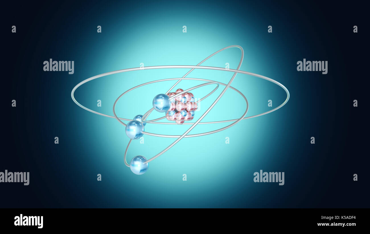Particules qui tournent autour d'un noyau Atom. Banque D'Images