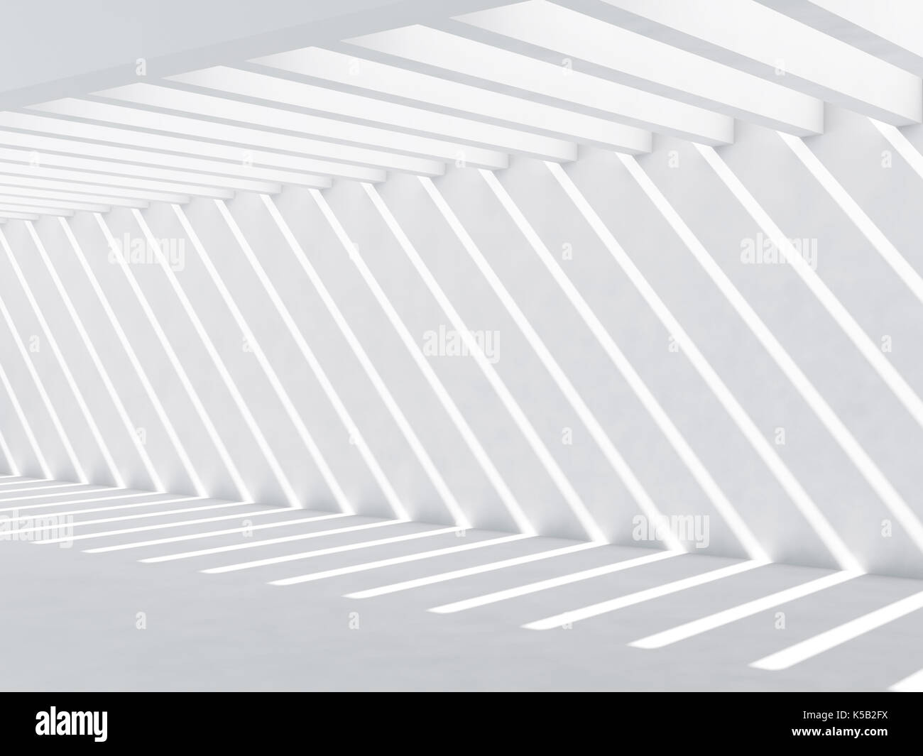 Résumé de l'intérieur vide, fond blanc cg. couloir avec des faisceaux de lumière sur le mur et marbre, vue avant, 3d illustration Banque D'Images