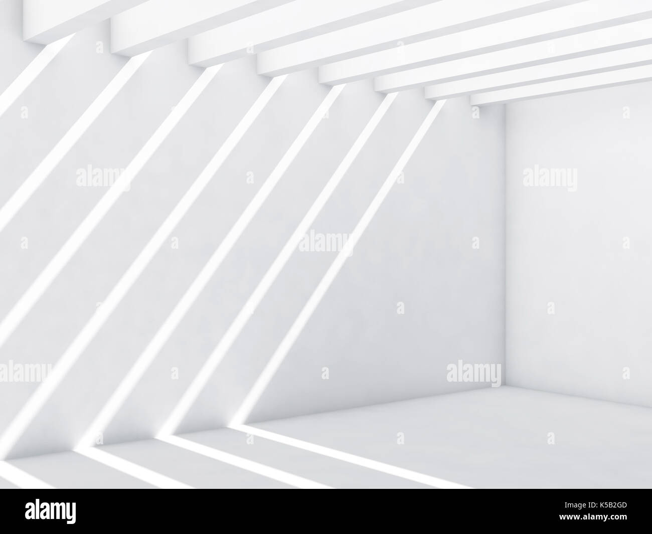 Résumé de l'intérieur vide, fond blanc cg. couloir avec des faisceaux de lumière sur le mur et marbre, vue de face, le rendu 3d illustration Banque D'Images