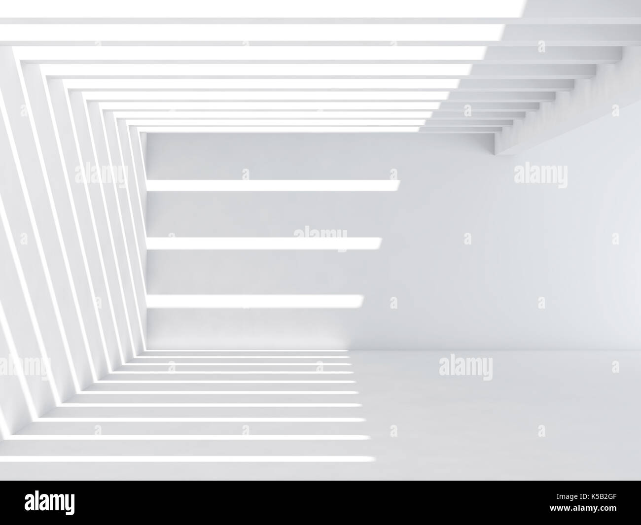 Résumé Contexte intérieur vide. blanc couloir avec schéma des faisceaux lumineux sur le mur et marbre, vue de face, le rendu 3d illustration Banque D'Images