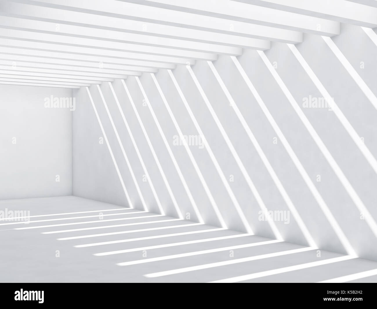 Résumé Contexte intérieur vide. blanc couloir avec schéma des faisceaux lumineux sur le mur et marbre, vue avant, 3d illustration Banque D'Images