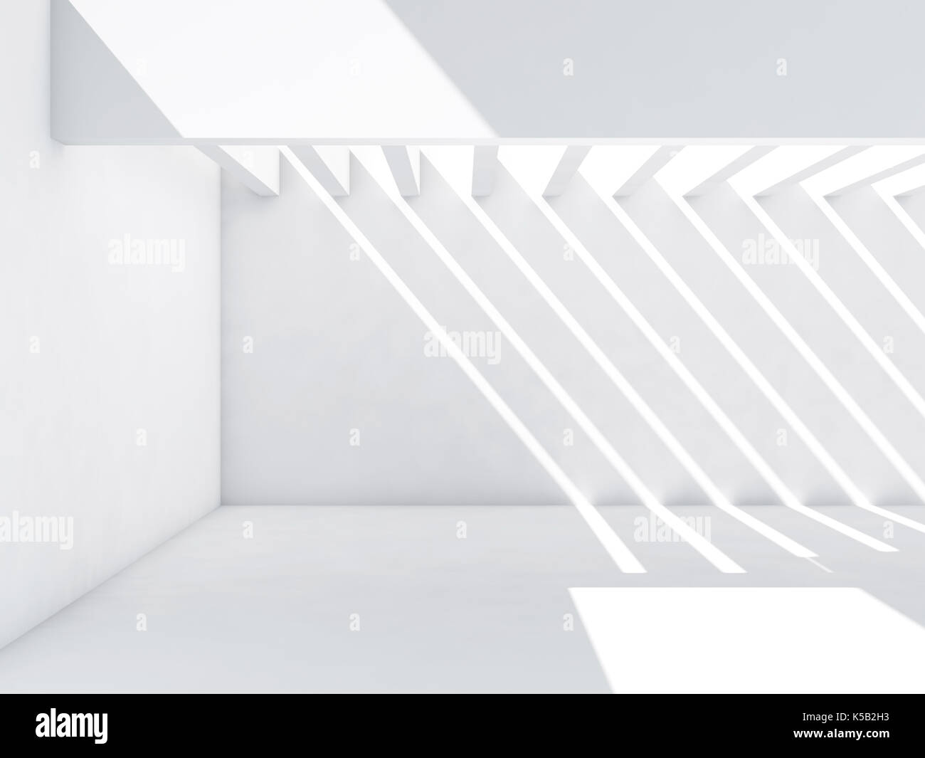 Résumé Contexte intérieur vide. Chambre blanche avec plan des rayons lumineux sur les murs et le plancher, 3d illustration Banque D'Images