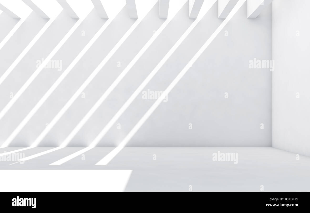 Résumé Contexte intérieur vide. Chambre blanche avec plan des rayons lumineux sur le mur et le plancher, 3d illustration Banque D'Images
