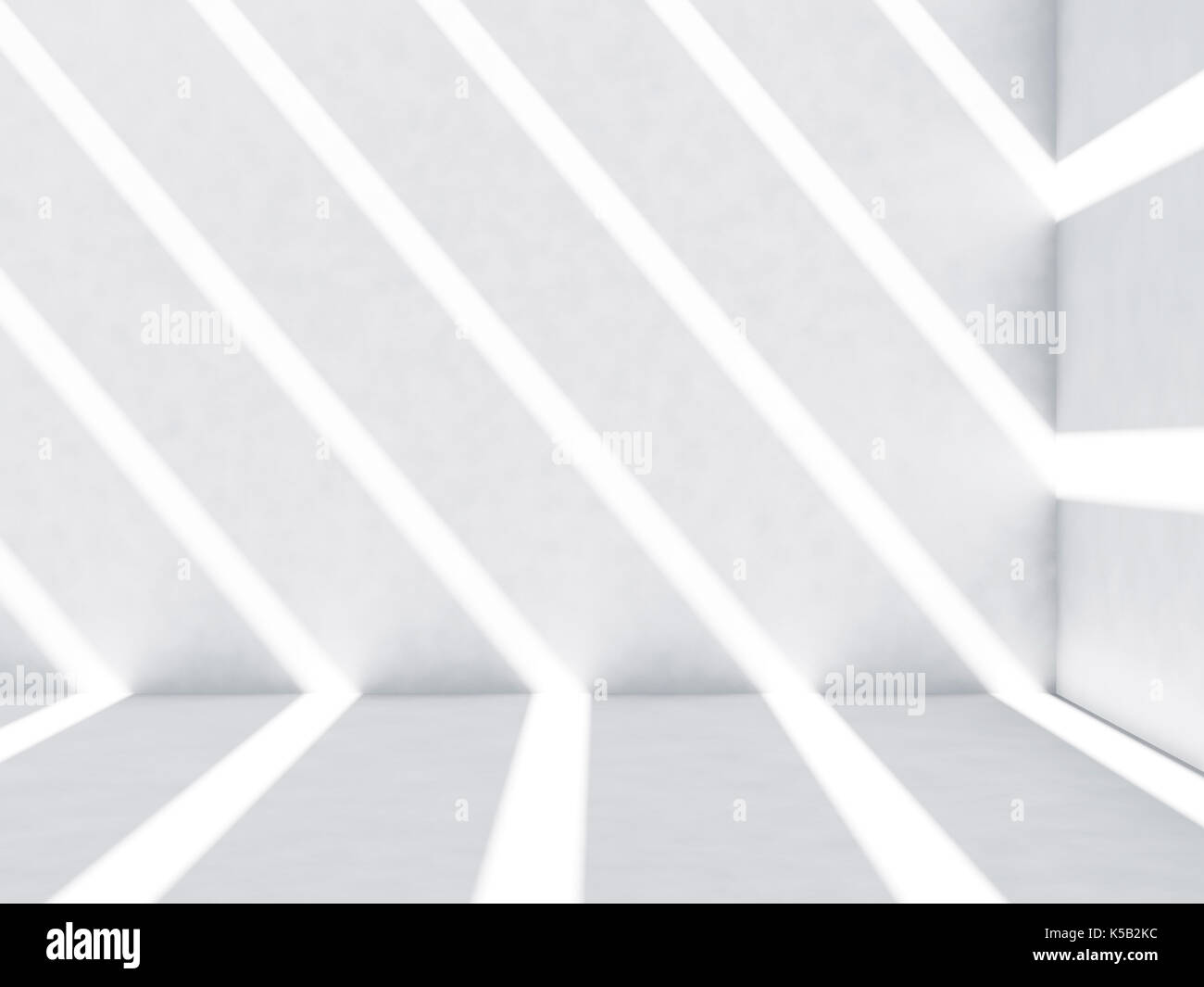Résumé Contexte intérieur vide. Chambre blanche avec plan des rayons lumineux sur le mur, de face, 3d illustration Banque D'Images