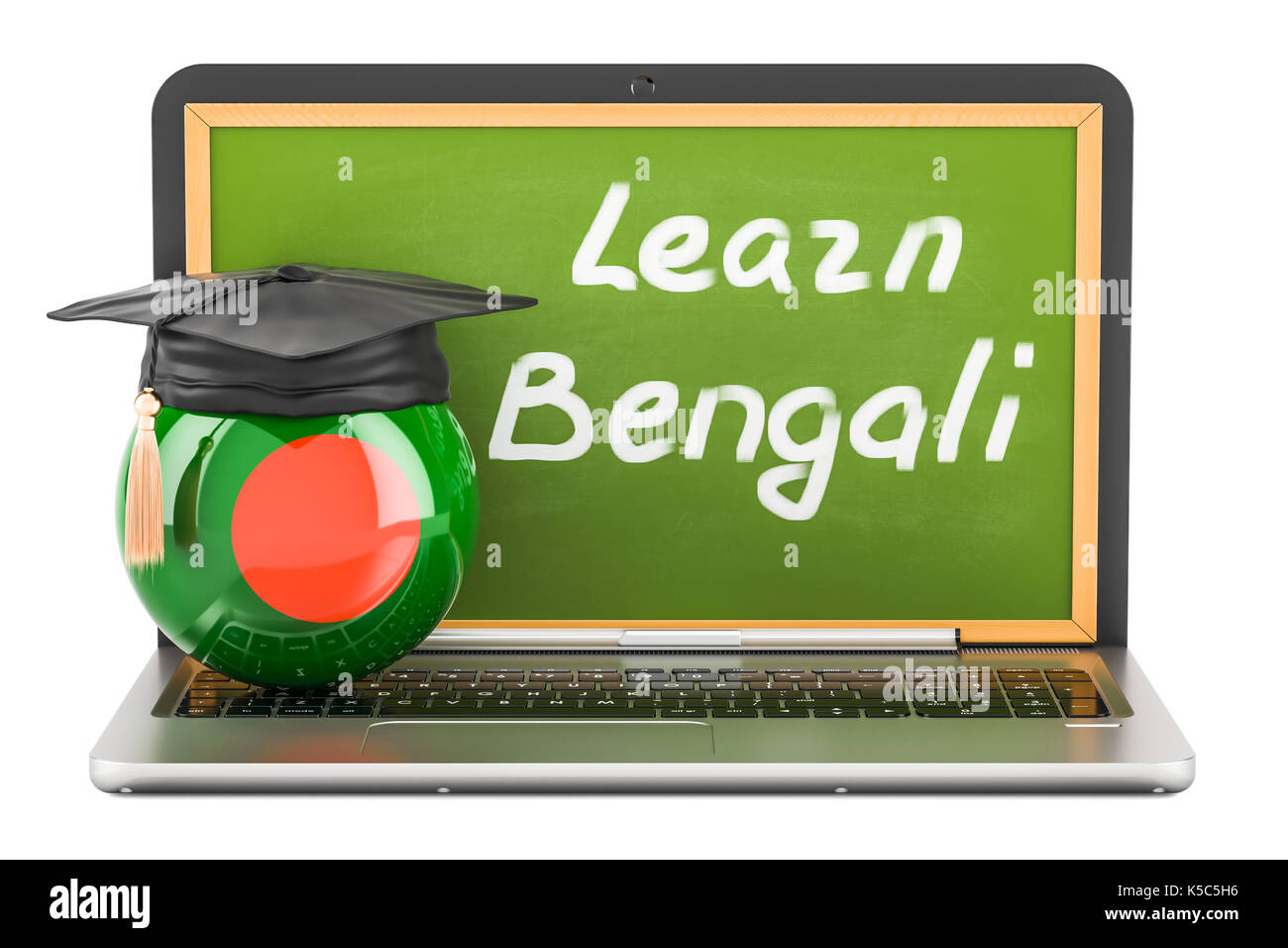 Apprendre le néerlandais concept avec tableau noir pour ordinateur portable, graduation cap et d'un drapeau du Bangladesh, 3D Rendering Banque D'Images