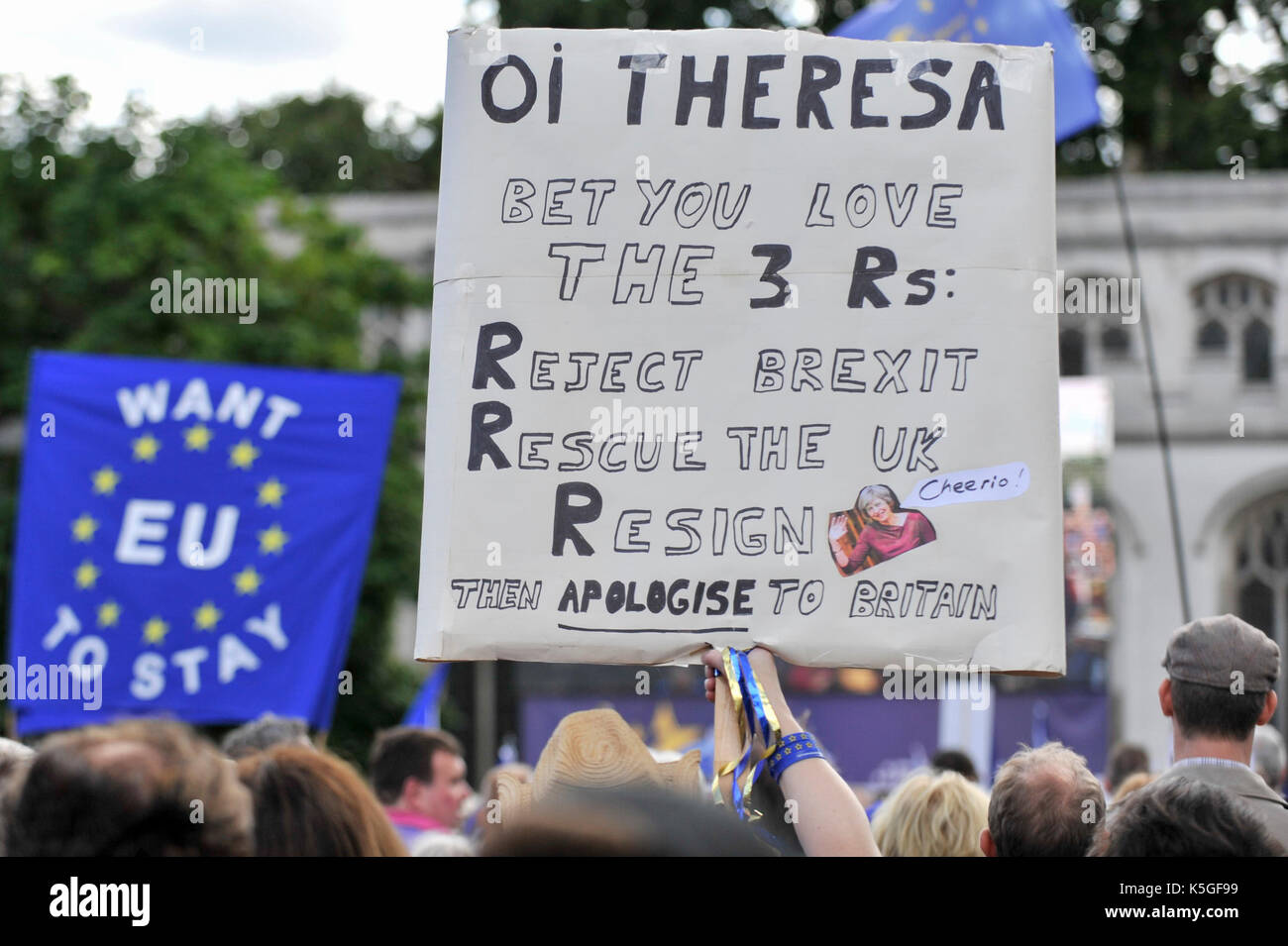 Londres, Royaume-Uni. 9 septembre 2017. Anti-Brexit manifestants agitent des drapeaux et bannières au cours d'une marche pour l'Europe rassemblement à la place du Parlement faisant campagne pour le renouvellement de l'adhésion de l'Union européenne. Crédit : Stephen Chung / Alamy Live News Banque D'Images