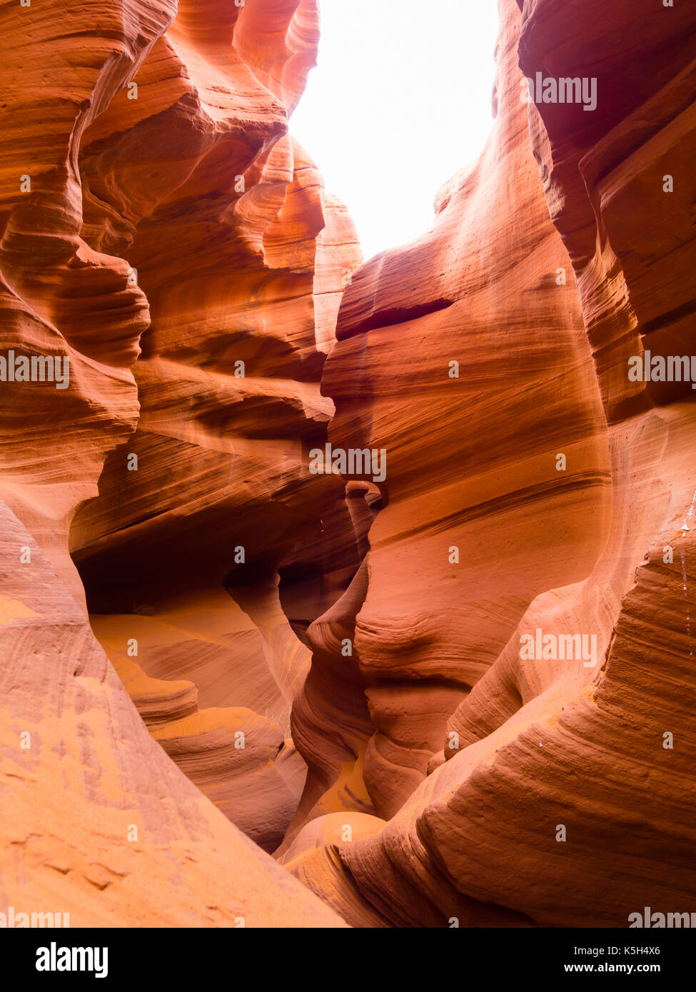 Des formations de roche érodée dans le Lower Antelope Canyon près de Page, Arizona (USA). L'emplacement de grès canyon est une attraction touristique majeure. Banque D'Images