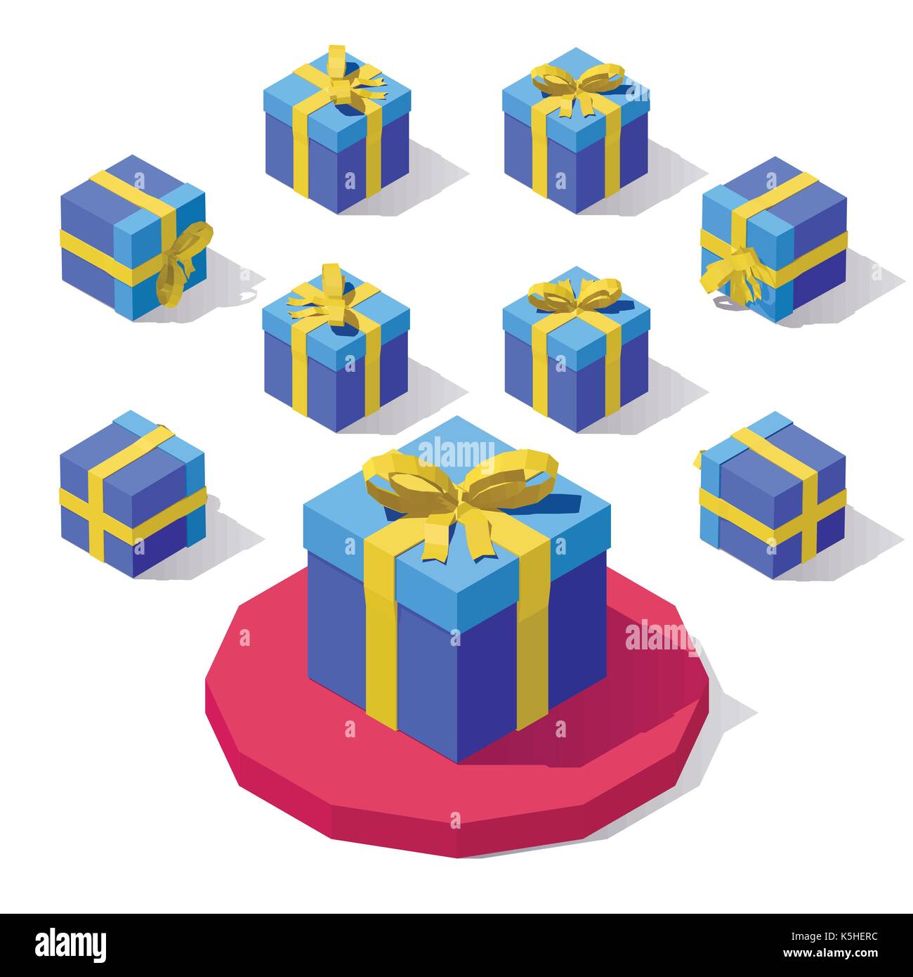 Vector poly faible isométrique square boîte-cadeau avec couvercle. Illustration de Vecteur