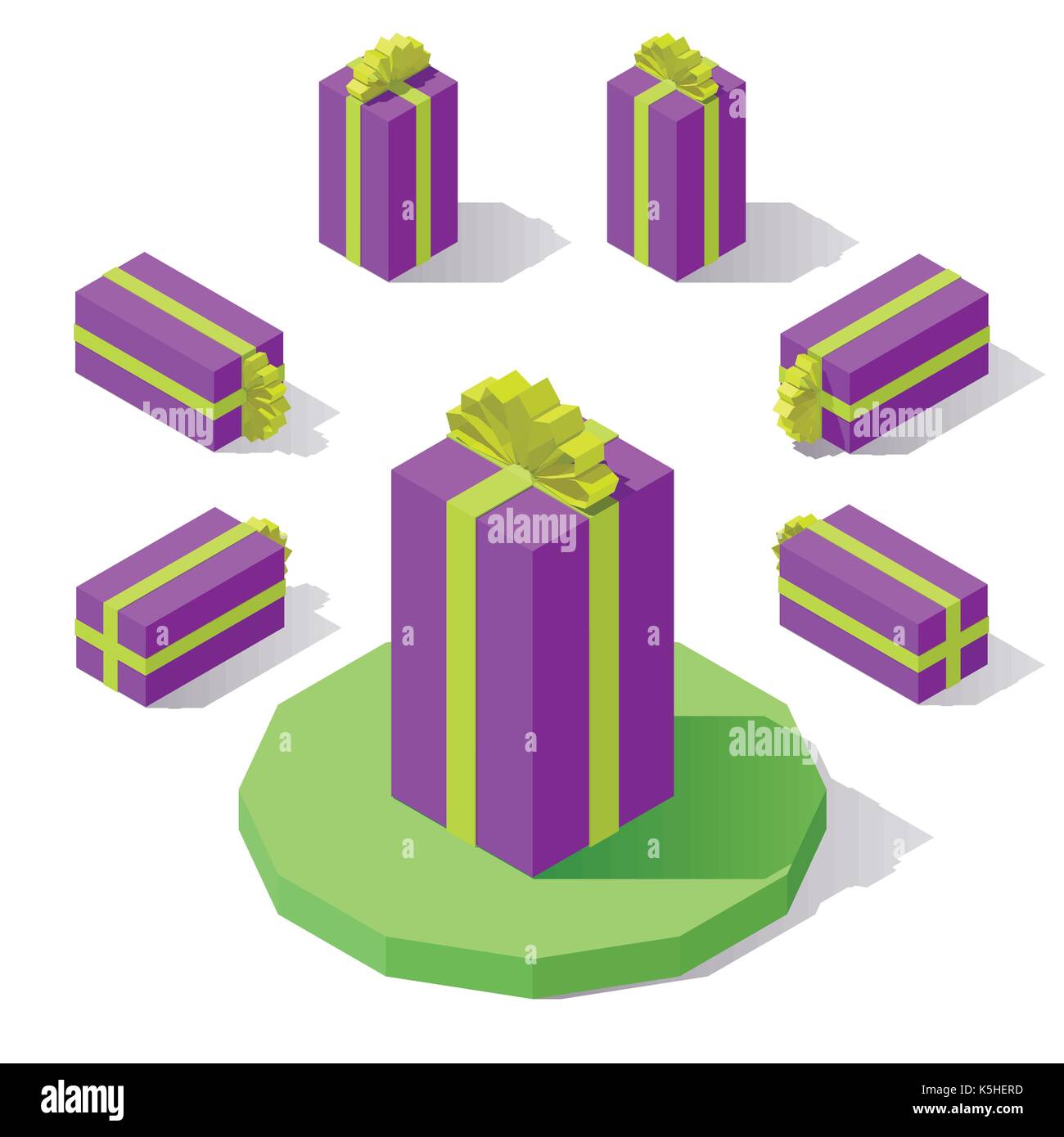 Faible isométrique vecteur vertical poly boîte-cadeau avec un arc. Illustration de Vecteur