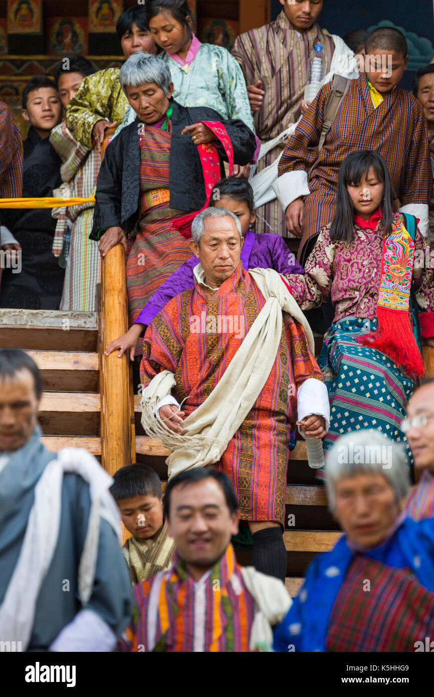 Punakha drubchen (fête historique) et de tsechu (fête religieuse) à Punakha Dzong, de l'ouest du Bhoutan. Banque D'Images