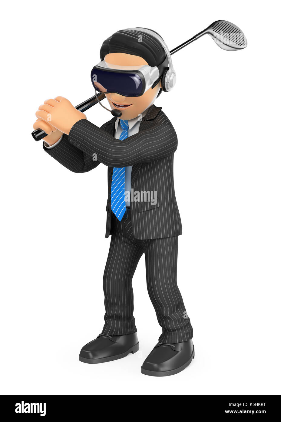 Les gens d'affaires 3d illustration. businessman jouer au golf avec un lunettes de réalité virtuelle. isolated fond blanc. Banque D'Images