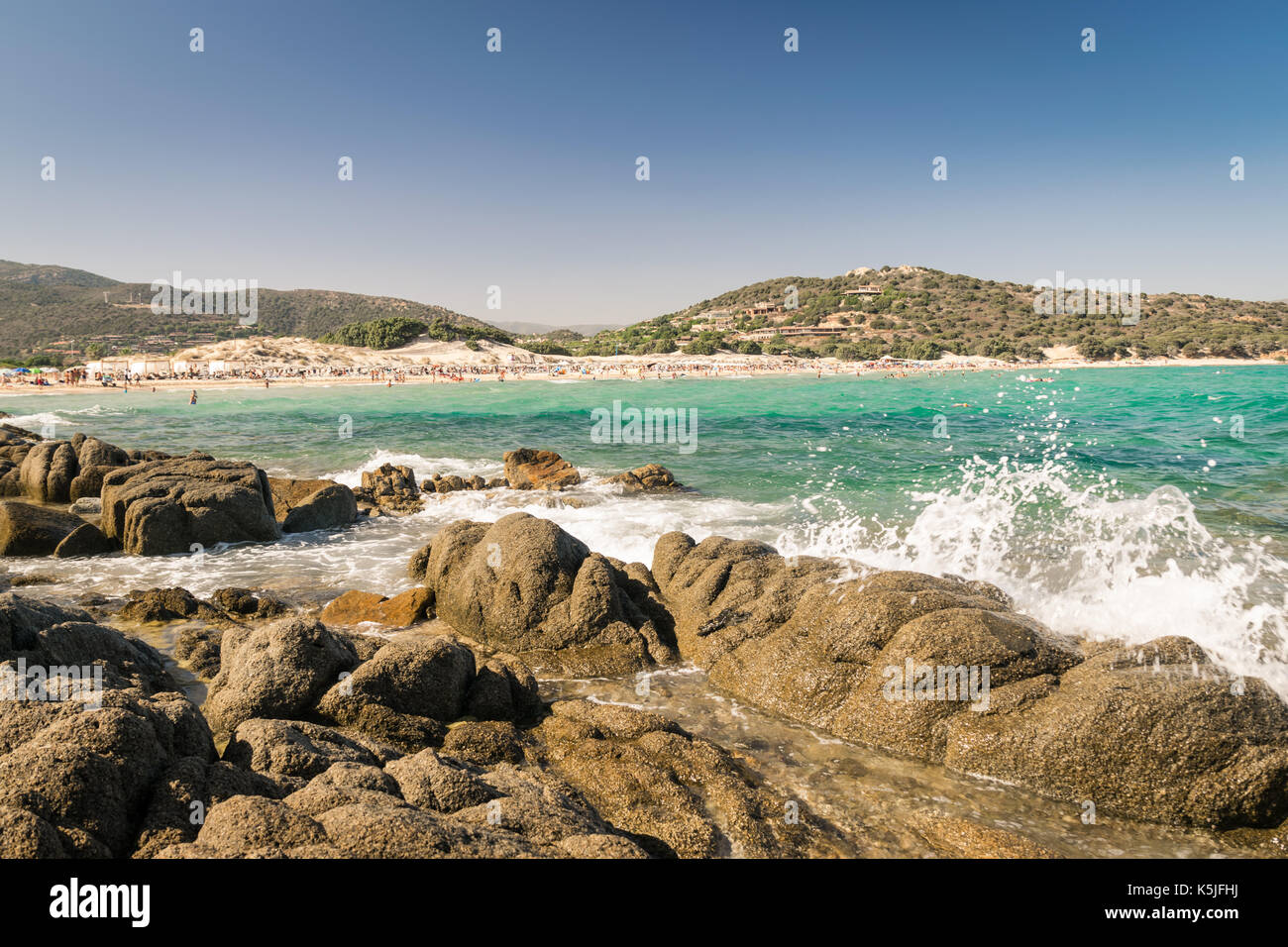 Panorama des merveilleuses plages de Chia, Sardaigne, Italie. Banque D'Images