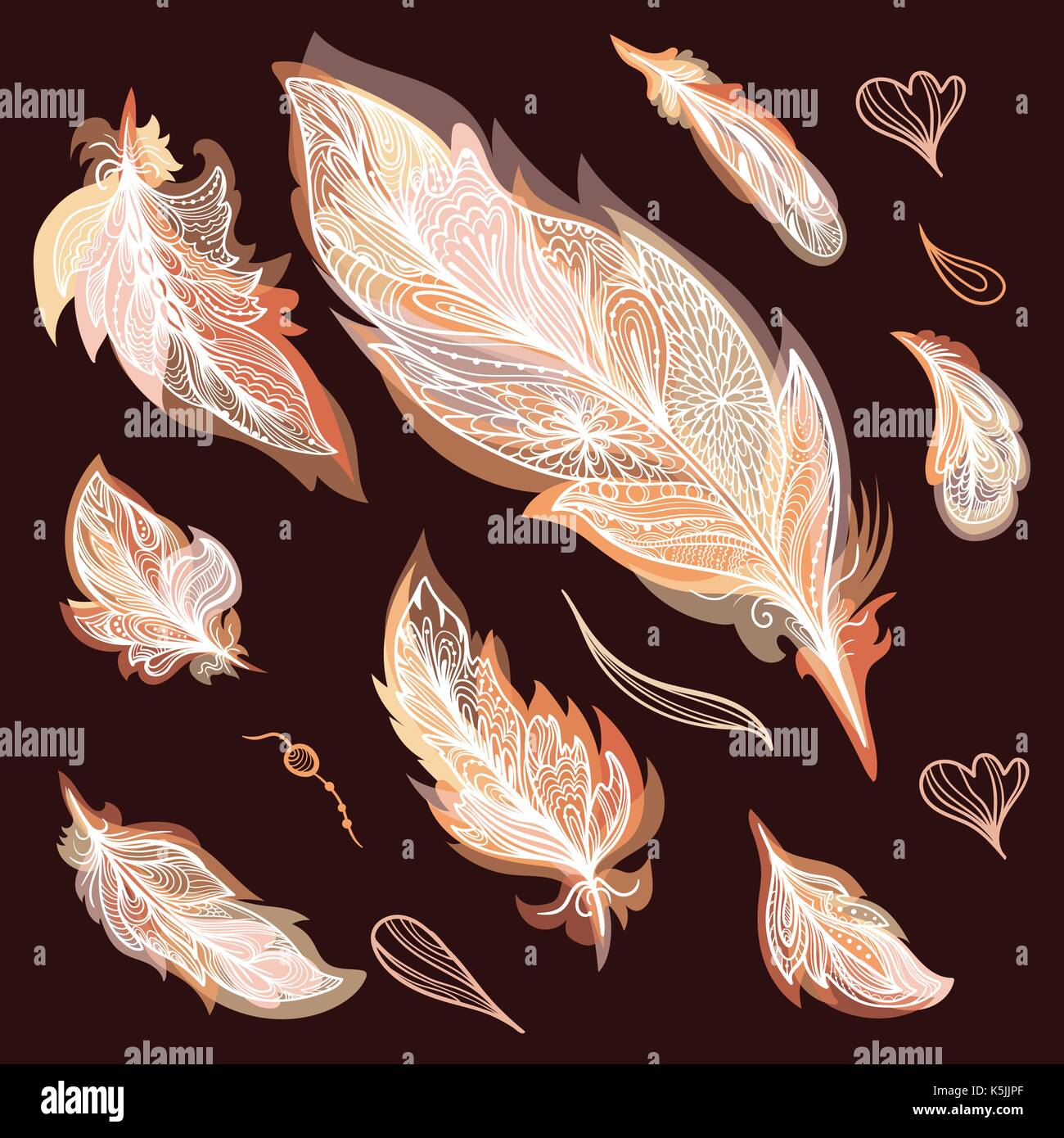 Aperçu croquis design chic boho éléments avec ornements décoratifs en automne les couleurs orange et jaune Illustration de Vecteur
