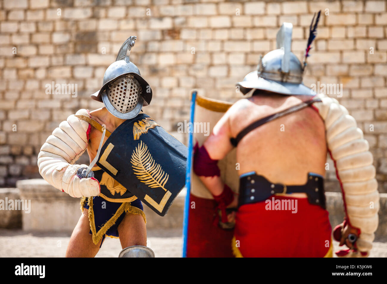 Gladiateurs se battant au Tarragonas coliseum Banque D'Images