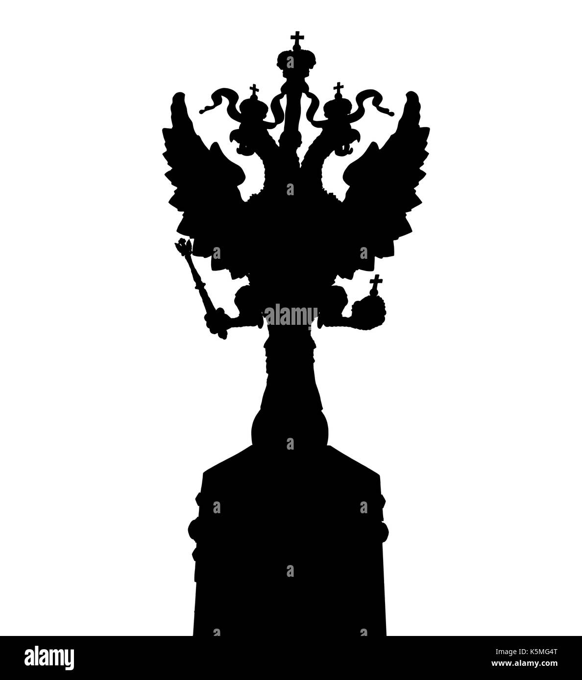 Aigle à deux têtes, Fédération de armoiries silhouette noire isolé sur blanc. symbole de la Russie impériale Banque D'Images