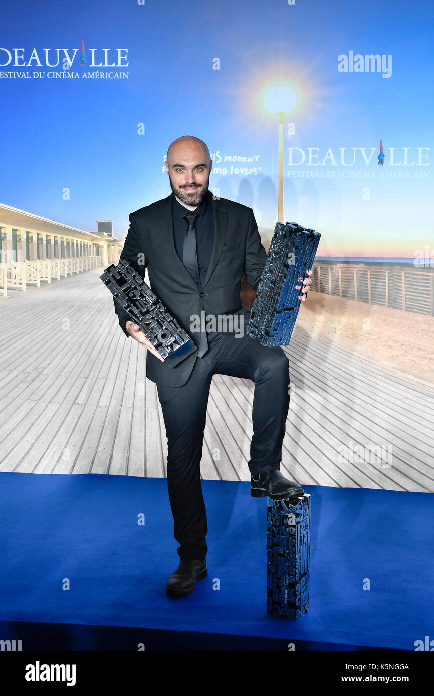 Deauville, France. Sep 9, 2017. Le directeur David lowery du film "une histoire de fantôme" pose pour des photos à Deauville, en France, sur sept. 9, 2017. Le film "une histoire de fantôme" a reçu trois prix lors de la 43e festival du film américain de Deauville. crédit : chen yichen/Xinhua/Alamy live news Banque D'Images