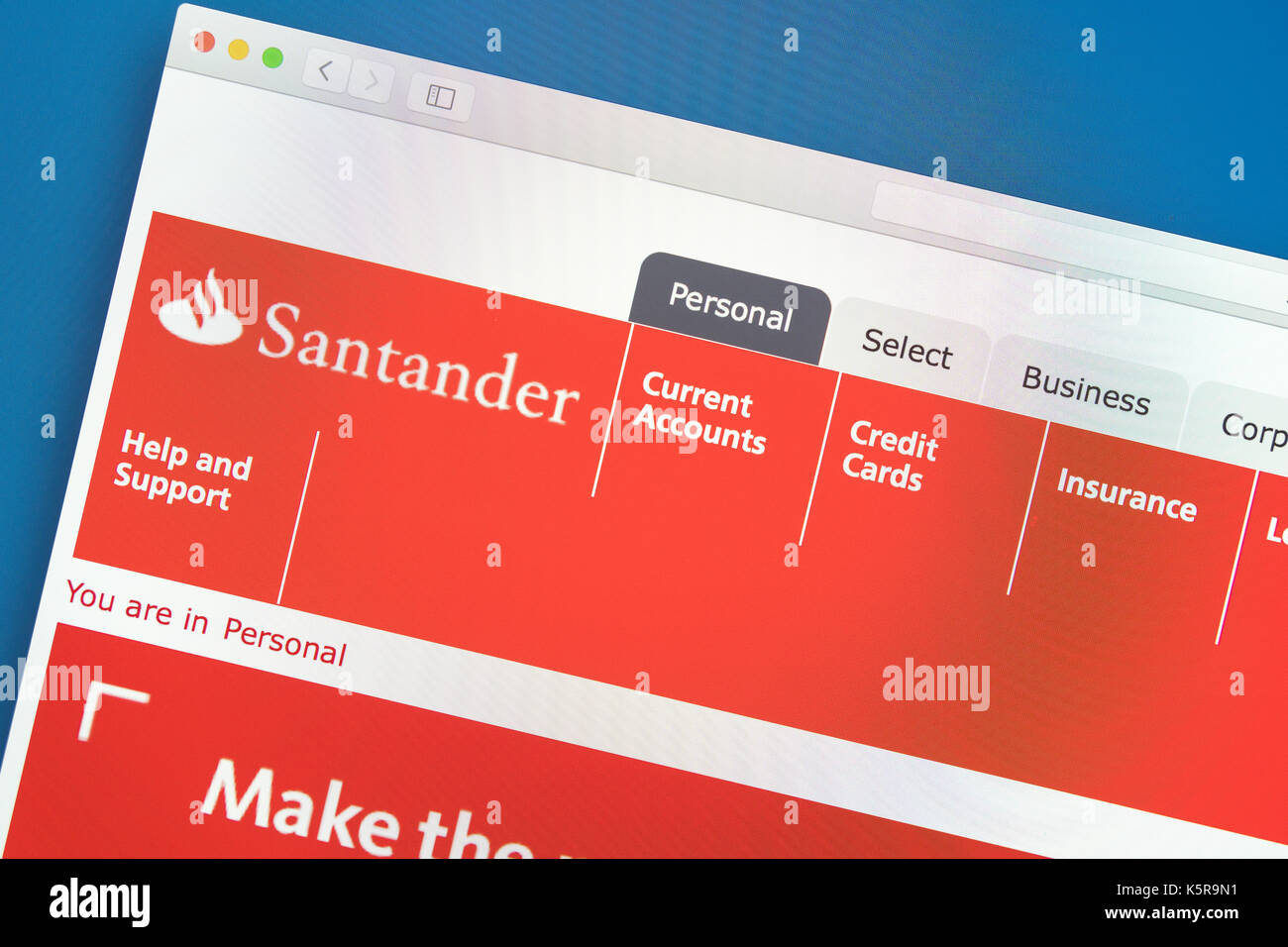 Site web de la Banque Santander. Logo de Santander. Banque D'Images Site web de la Banque Santander. Logo de Santander. Banque D'Images
