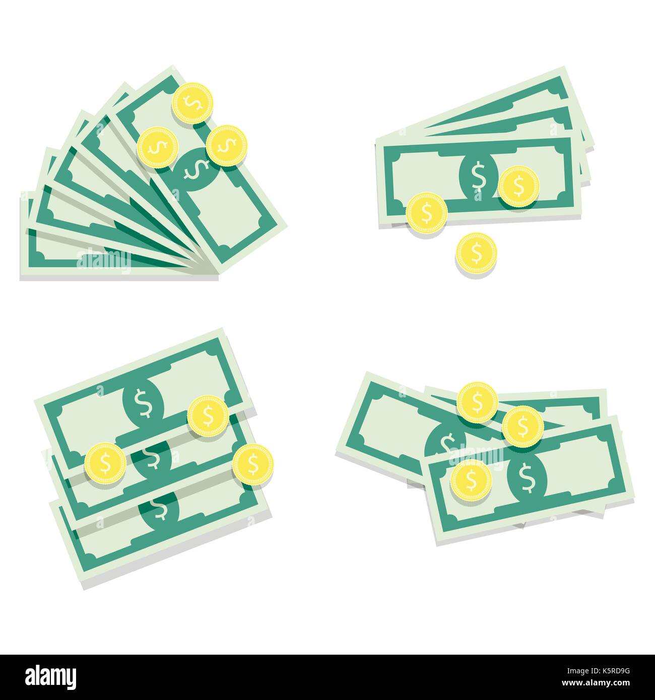 Billet d'argent et de ventilateur des pièces d'or. argent dollar, l'icône de pile de trésorerie finances, vector illustration Illustration de Vecteur