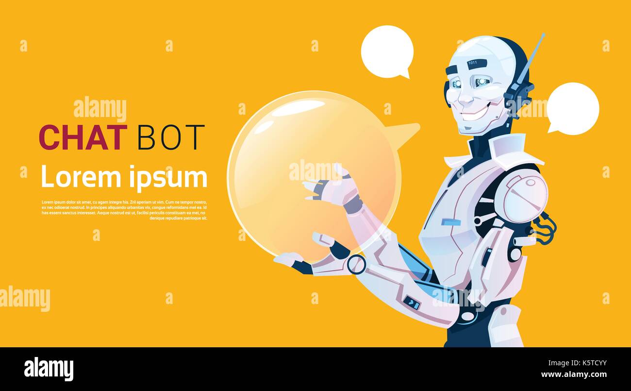 Chat bot, robot l'assistance virtuelle élément de site web ou applications mobiles, concept d'intelligence artificielle Illustration de Vecteur