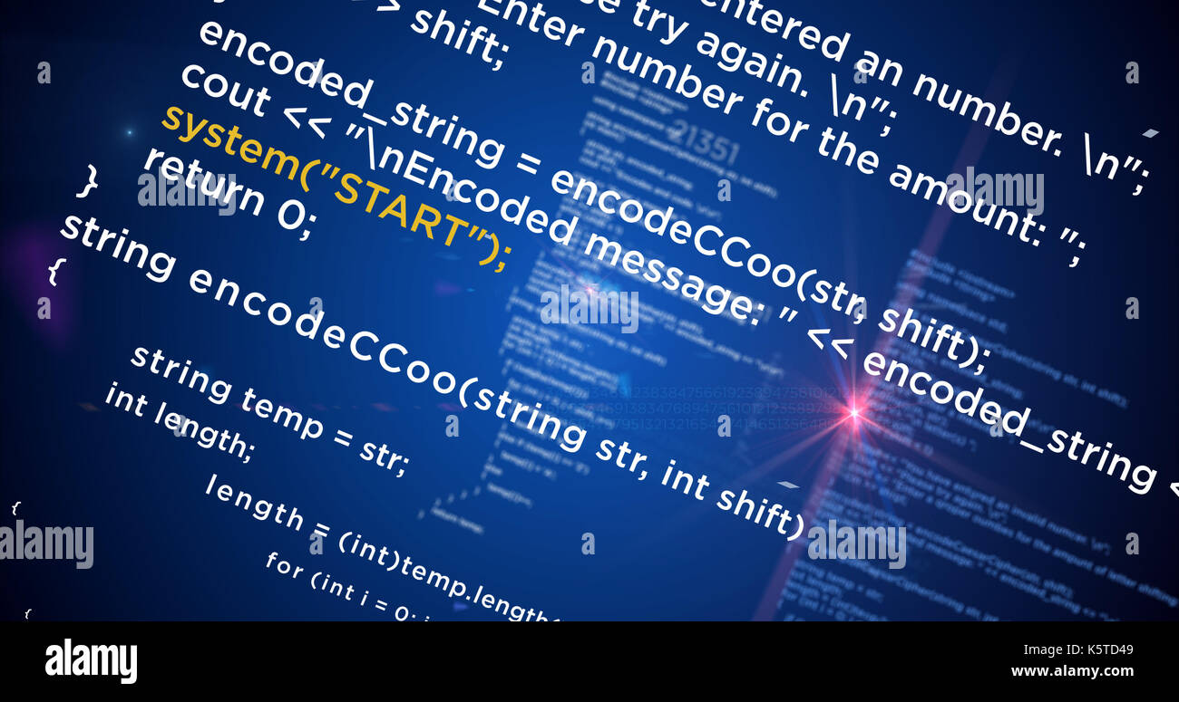Le code de programmation informatique et de la technologie de rendu abstrait arrière-plan du logiciel et des données.. Banque D'Images