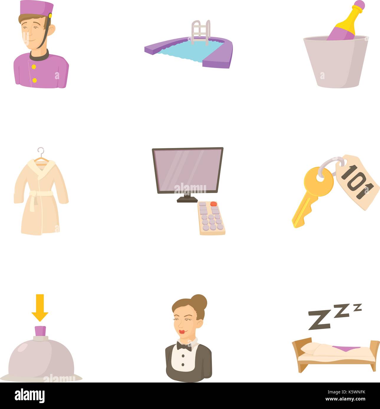 Inn icons set, cartoon style Illustration de Vecteur