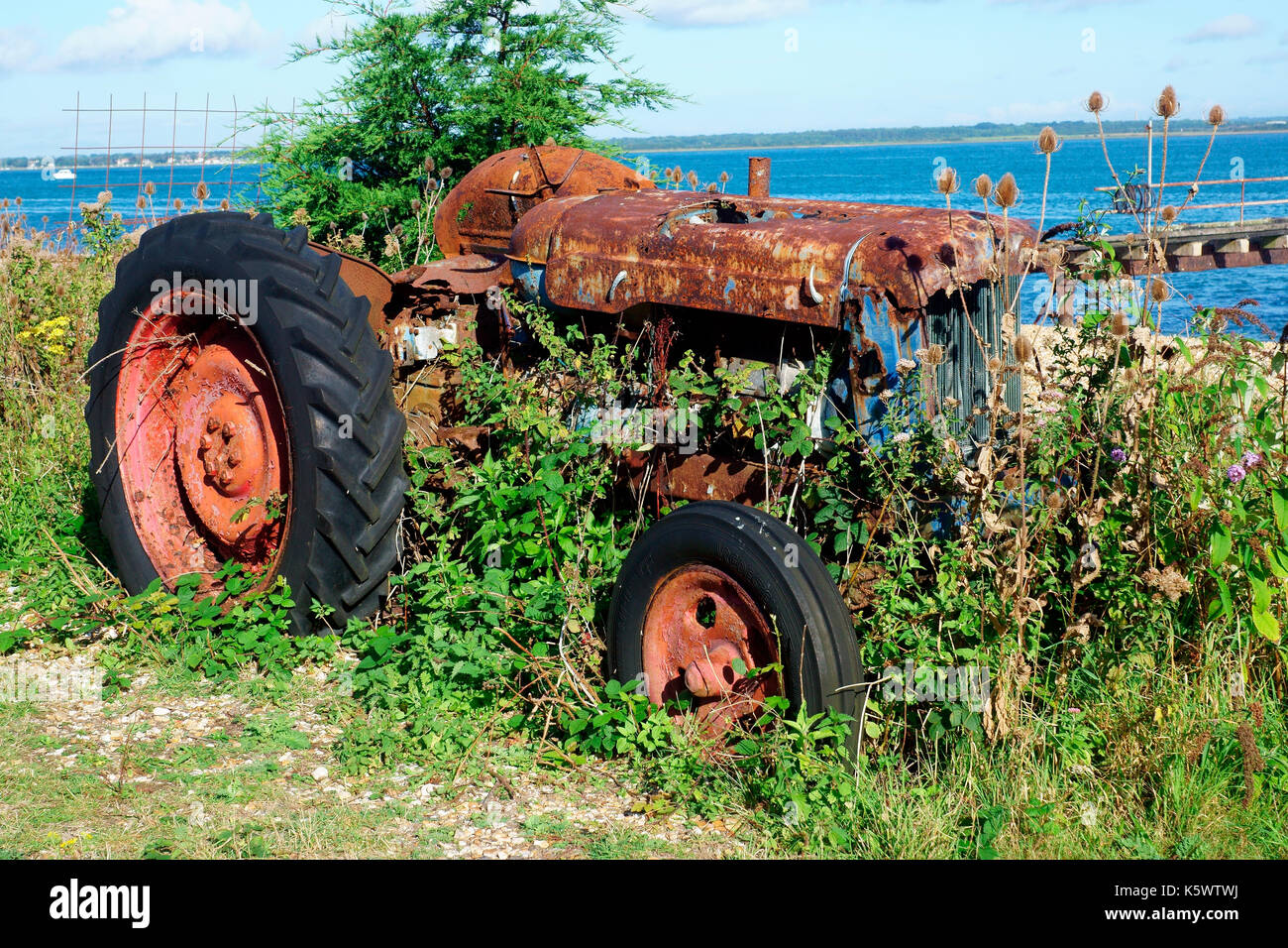 Tracteur Fordson Major en putréfaction sur la plage. Banque D'Images